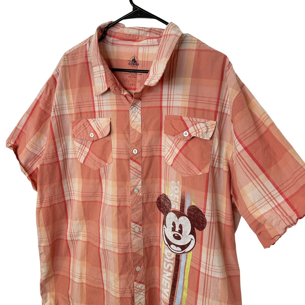 Disney Parks Mickey Mouse Disneyland 1955 Plaid Button Down Shirt Mens 2XL - Picture 2 of 9